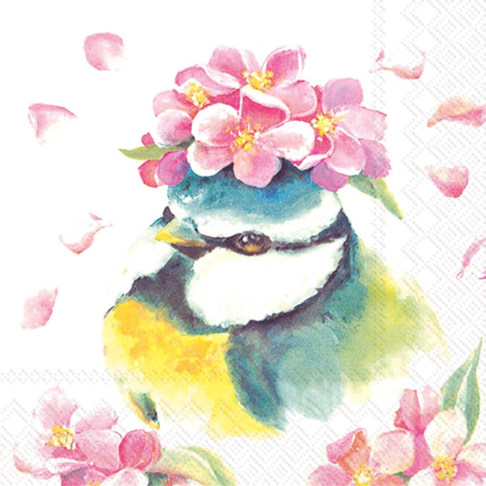 Celebrate the Home Watercolor 3-Ply Paper Luncheon Napkins, Beautiful Bird White, 20-Count