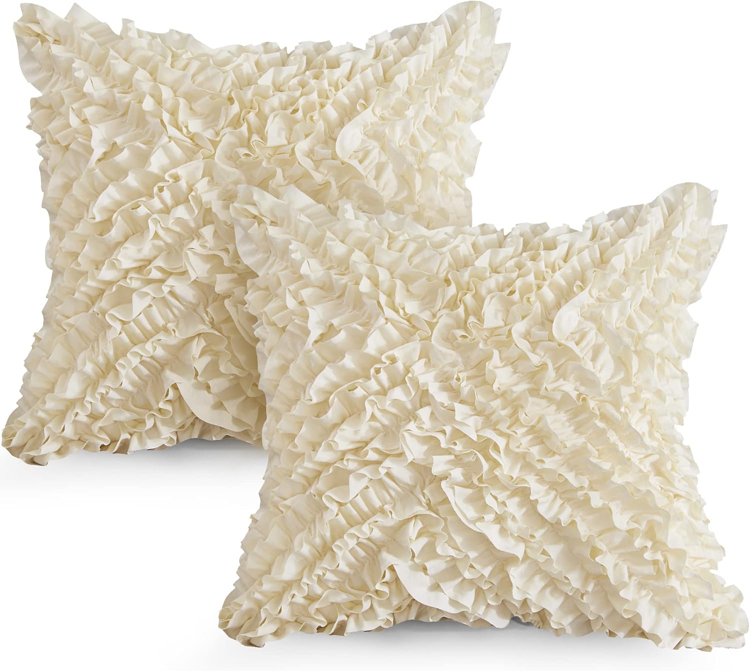 Oubonun 16 x 16 Decorative Throw Pillow Covers Boho Set of 2 - Farmhouse Floral Pillow Covers - Polyester Pillowcase with Zipper - Romantic Fluffy Soft Pillow Covers for Couch Sofa Bed(Cream)