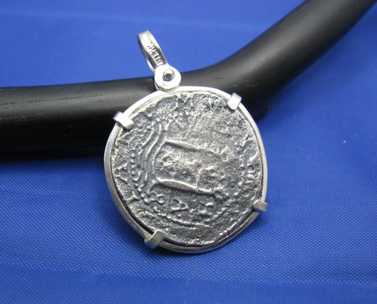 Sterling Silver Pirate Doubloon "2 Reale" Shipwreck Coin Pendant Replica with Shackle Bail 1.5" x 1"