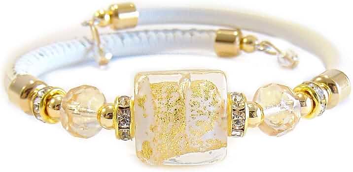 Bracelet VENEZIA CLASSICA - Perles Murano Or 24k Cuir Toscan