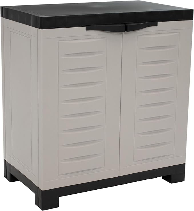 Sunnydaze 25.5" H Resin Garage Storage Cabinet - Garage Cabinet with Adjustable Shelf - Freestanding Utility Storage for Laundry Room, Office, Basement - Gray