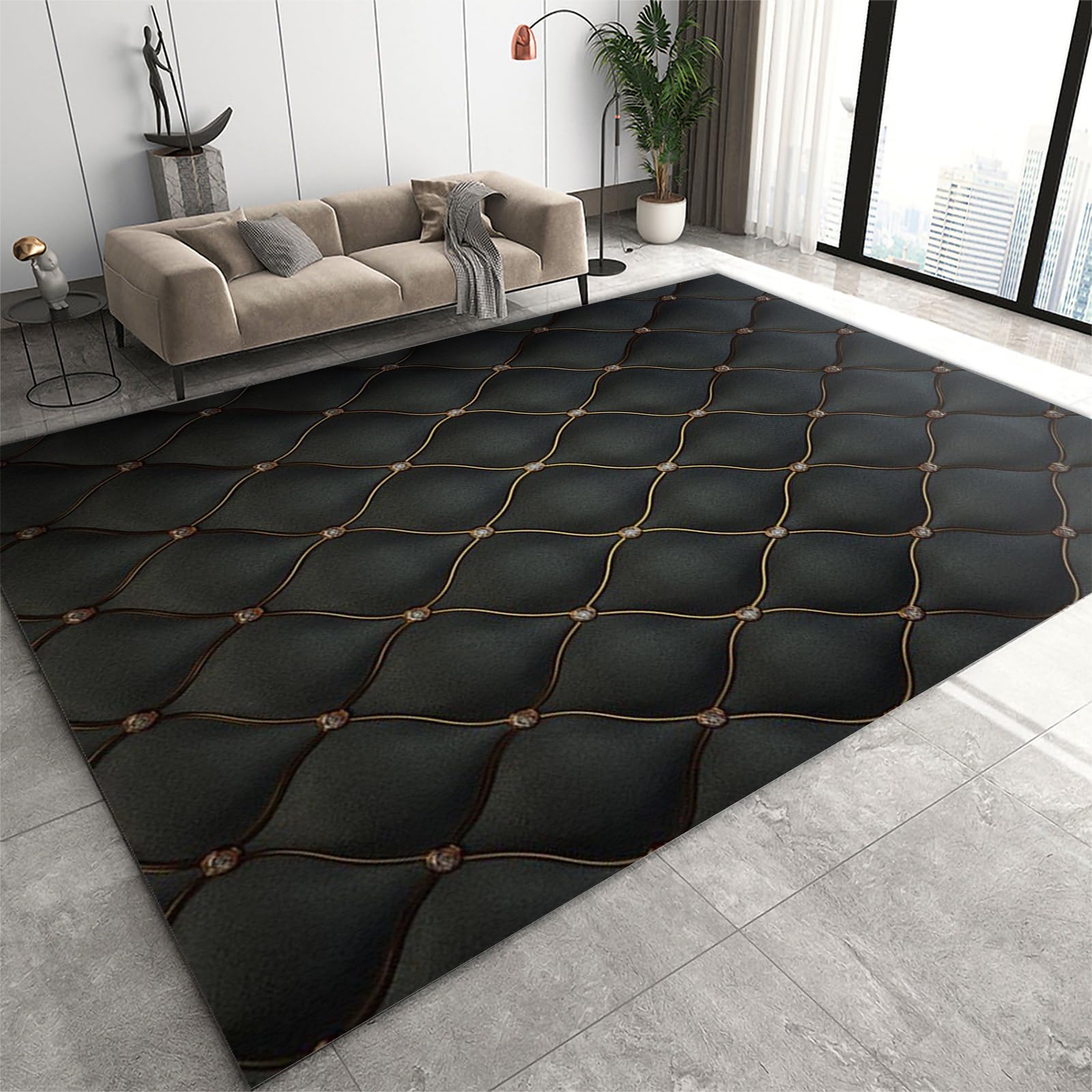 Tapis de luxe en peluche à motif losanges finition haut de gamme
