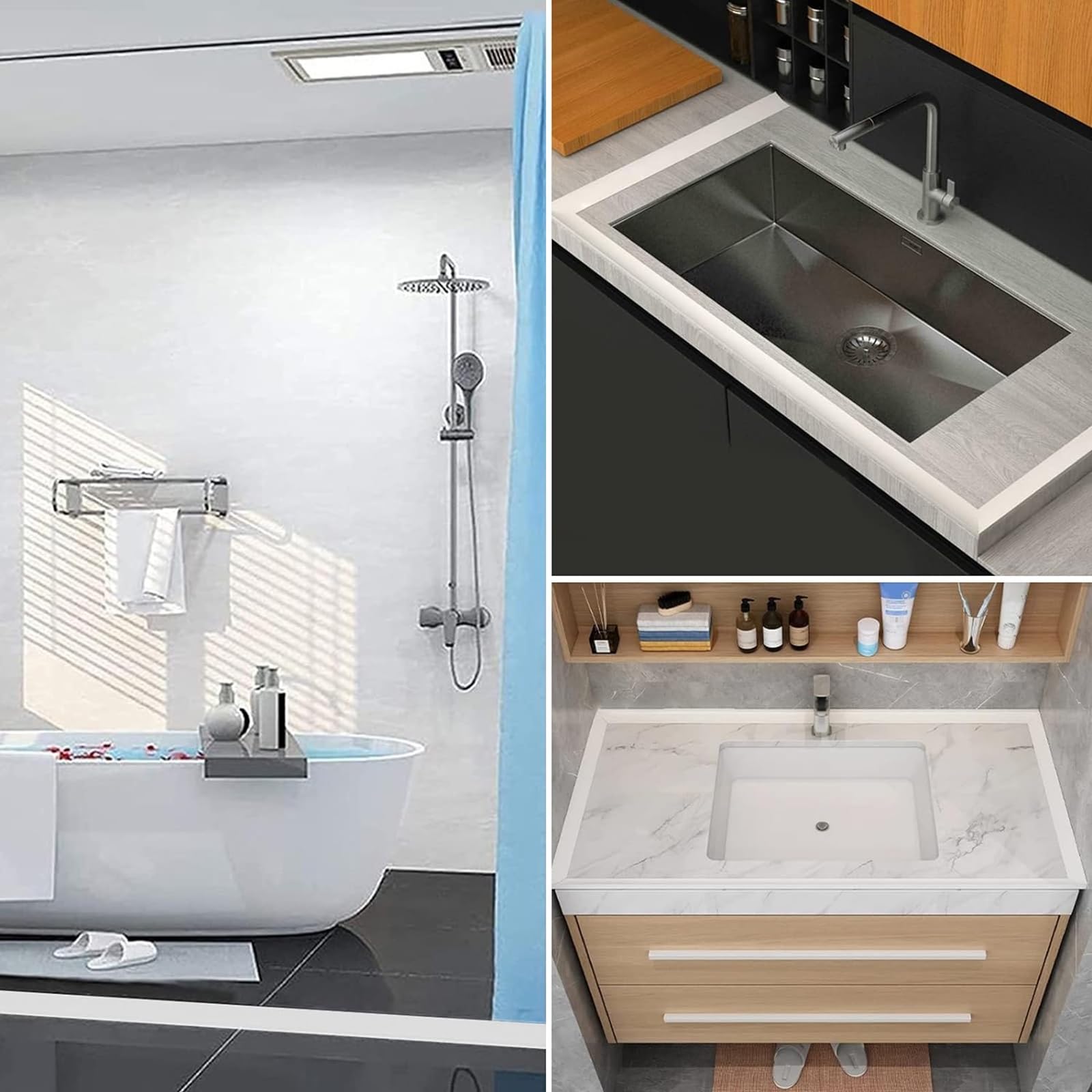 Striscia di tenuta in silicone per barriera per pavimento per ambienti umidi, striscia autoadesiva per bagno, striscia per blocco dell'acqua, barriera per soglia doccia, per separazione bagnato e asci