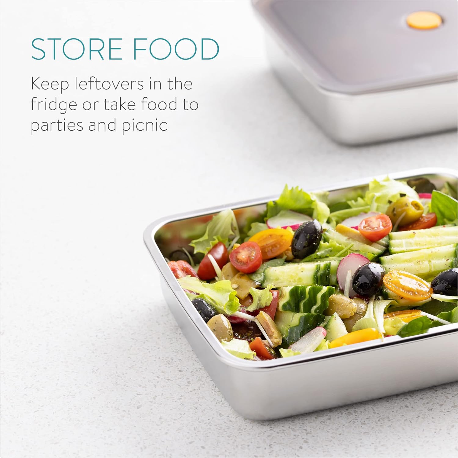 Navaris Stainless Steel Marinating Containers (Set of 2) - Metal Meat Marinade Container with Lid - Dishwasher Safe Food Storage 9.3" x 7.5" x 2.2" - Image 3