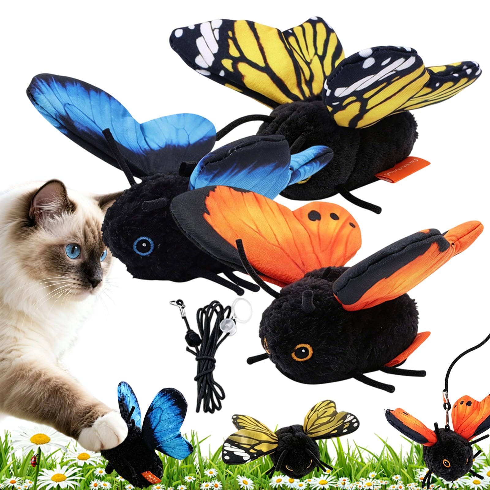 Intelligentes, auf den Flügeln Schlagendes Schmetterlingsspielzeug, Interaktives Katzenspielzeug mit Aufhängung Katzenminze, Spielzeug Katzen Selbstbeschäftigung, Automatische Flügelbewegung，3Pcs