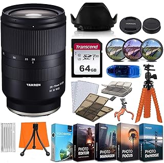 Tamron 28-75mm f/2.8 Di III RXD Lens for Sony E Cameras w/ 64GB Memory Card + Photo/Video Editing Software + Spider Flex Tripod & Basic Travel Accessory Bundle