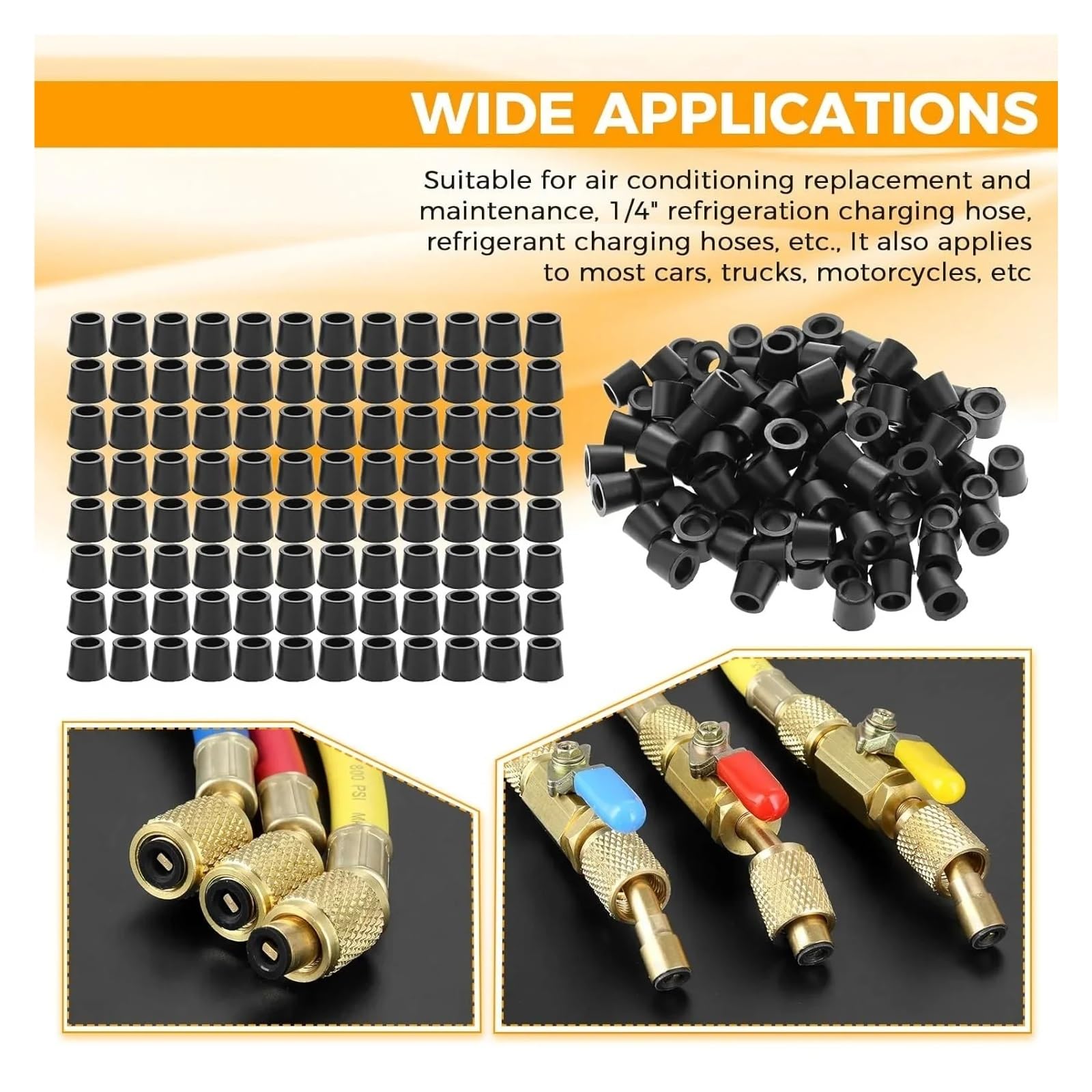 Junta de Manguera HVAC 300 Piezas for Adaptador R410A | Kit de reparación de junta tórica de sellos de carga de acoplador rápido de 1/4" for refrigeración de A/C