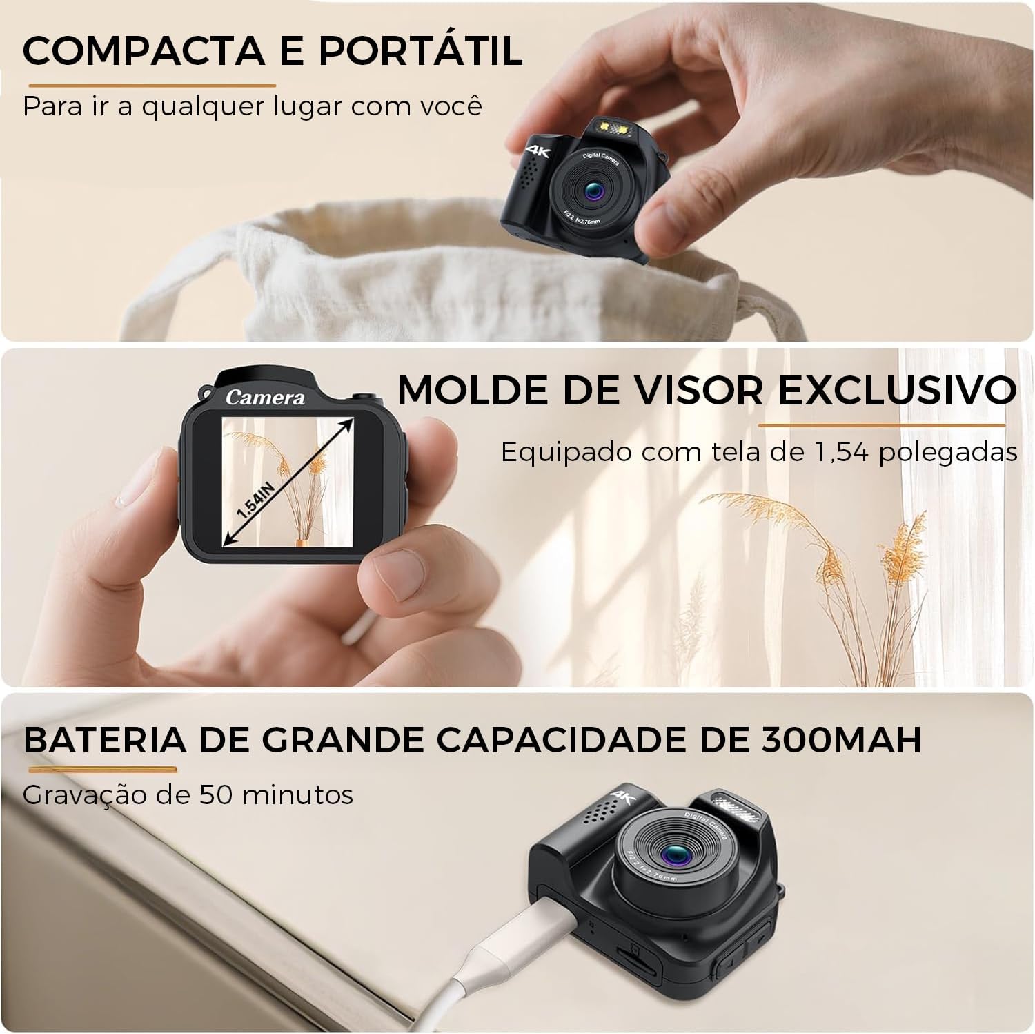 Mini Camera Fotografica 4k, Camera Digital Mini Câmera Retrô para Crianças E Adultos, com Cartão De 32 GB Mini Camera Fotografica 4k, Camera Digital Mini Câmera Retrô para Crianças E Adultos, com Cartão De 32 GB