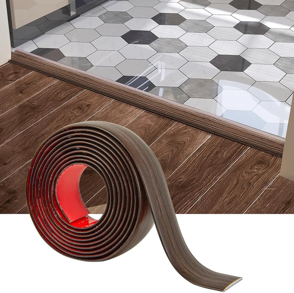 HASTHIP® Floor Transition Strip, Self Adhesive Vinyl Laminate Floor Strip Floor Flat Divider Strip for Joining Floor Gaps, Carpet Threshold, Floor Tiles (47.2 x 1.57 Inches, Brown)