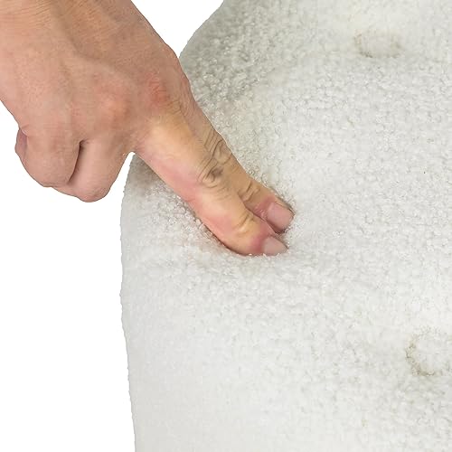 Miniatura 3 de Homebeez Taburete otomano redondo Sherpa de 17.7 pulgadas de ancho con ribete dorado, taburete acolchado suave y compacto, diseño capitoné con