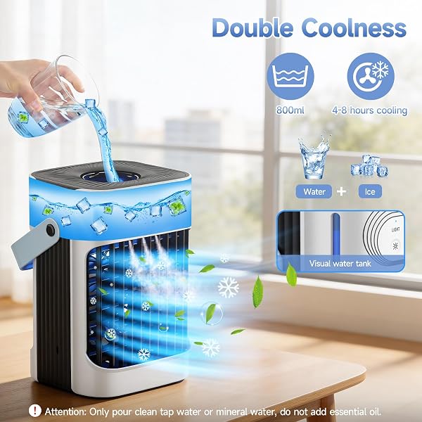 XTTANK Enfriador de Aire Portátil con Tanque de 800ml, 4 en 1 Acondicionador con 3 Velocidades y Modos Nebulización, Luz 7 Colores, Temporizador 2-8H, Mini Aire Evaporativo para Hogar/Oficina - 2
