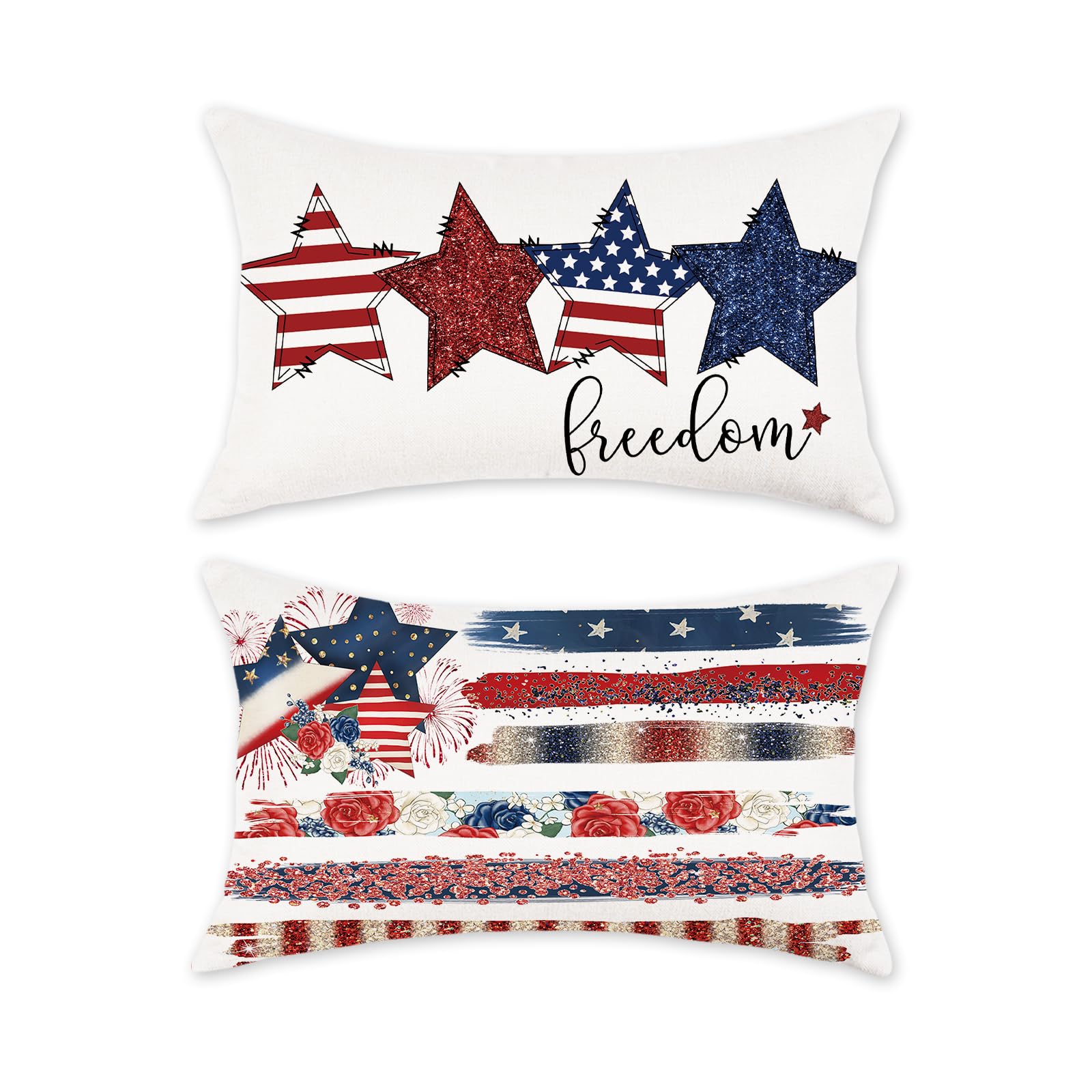 TAJWE 4th of July Throw Pillow Covers 12x20 Set of 2 Freedom America Stars Stripes Independence Day Patriotic Throw Lumbar Cushion Cases for Couch