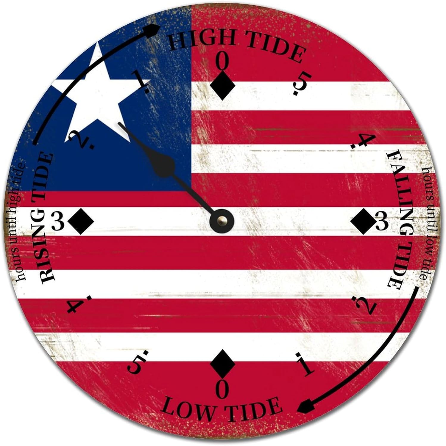 Vintage Liberia National Flag Tide Clock Liberia Wood Tidal Clock with High Tide Low Tide Non-Ticking Battery Operated Tide Clock 15" Tide Movement Clock for Home Decor Wall Art