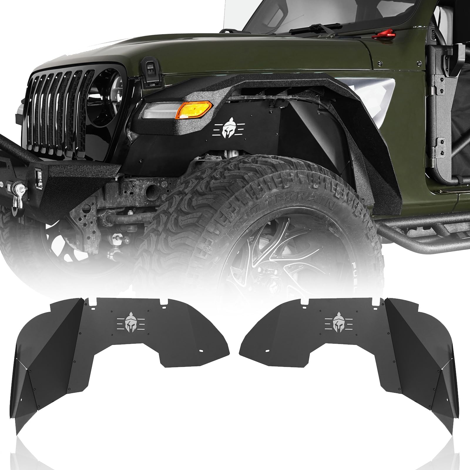 Hooke Road Front Inner Fender Liners for 2018-2025 Jeep Wrangler JL & Gladiator JT (Exclude Rubicon 3.6L Engine), 2 PCS Spartan Wheel Well Fenders