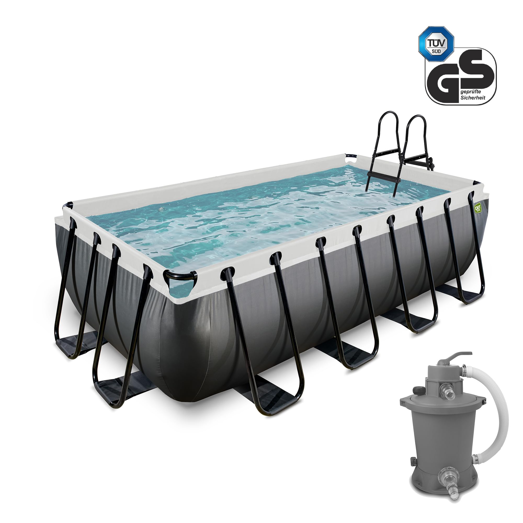 EXIT Toys Piscine Hors Sol Rectangulaire 400 x 200 x 100 cm avec Pompe à Filtre à Sable – Piscine Tubulaire pour Familles – Cadre en Acier – TÜV CE en 16582 – Black Leather – Noir