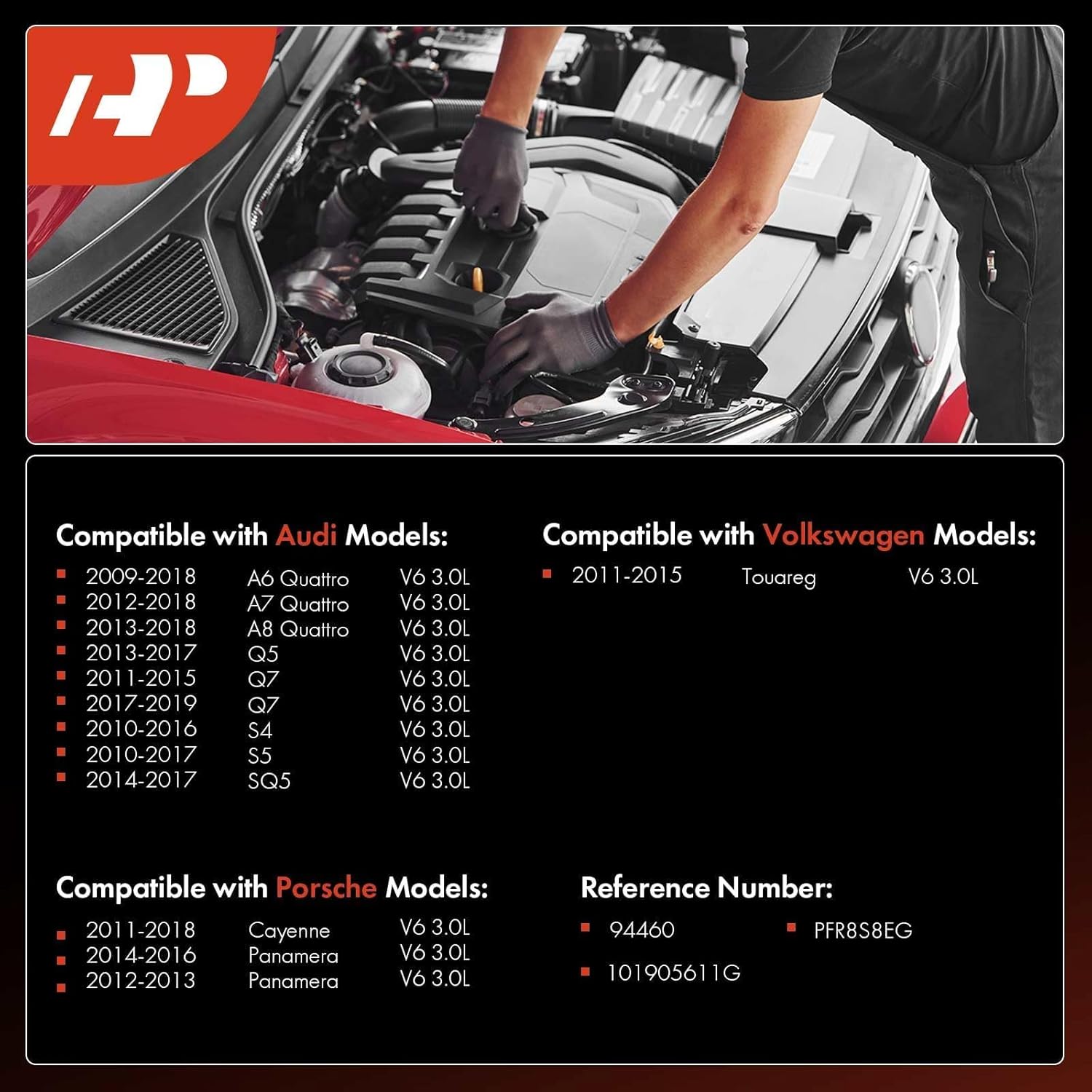 A-Premium Iridium Platinum Spark Plugs Compatible with Audi Q5 2013-2017, Q7, A6 Quattro, A7 Quattro, A8 Quattro, S4, S5, SQ5 & Porsche Cayenne, Panamera & Volkswagen Touareg, 3.0L, Pack of 6