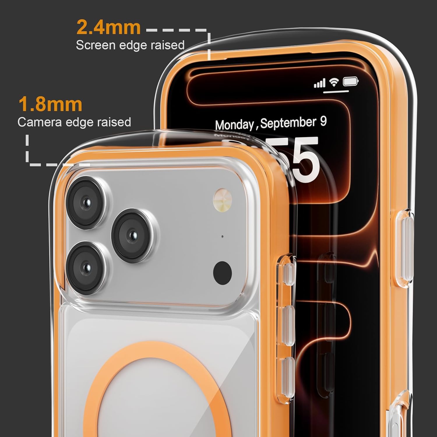 iPhone 17 Pro Max Case, 360° Air Cushion Frame for Drop Protection, MagSafe Compatible, Slim Minimalist Design, Orange