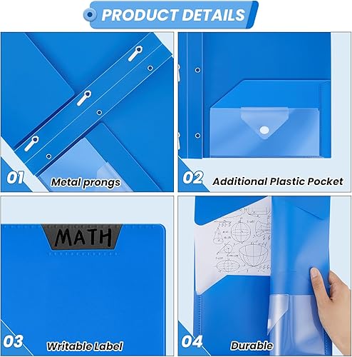 Miniatura 3 de 36 carpetas de 2 bolsillos con puntas, carpetas de plástico resistentes con bolsillos adicionales y etiqueta para escribir para la escuela, oficina,