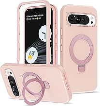 for Google Pixel 9 Pro XL Case with Invisible Magnetic Ring Stand, Compatible with Mag-Safe, 3 in 1 Full Body Protection Pixel 9 Pro XL Phone Case for Women Men, Rose Gold