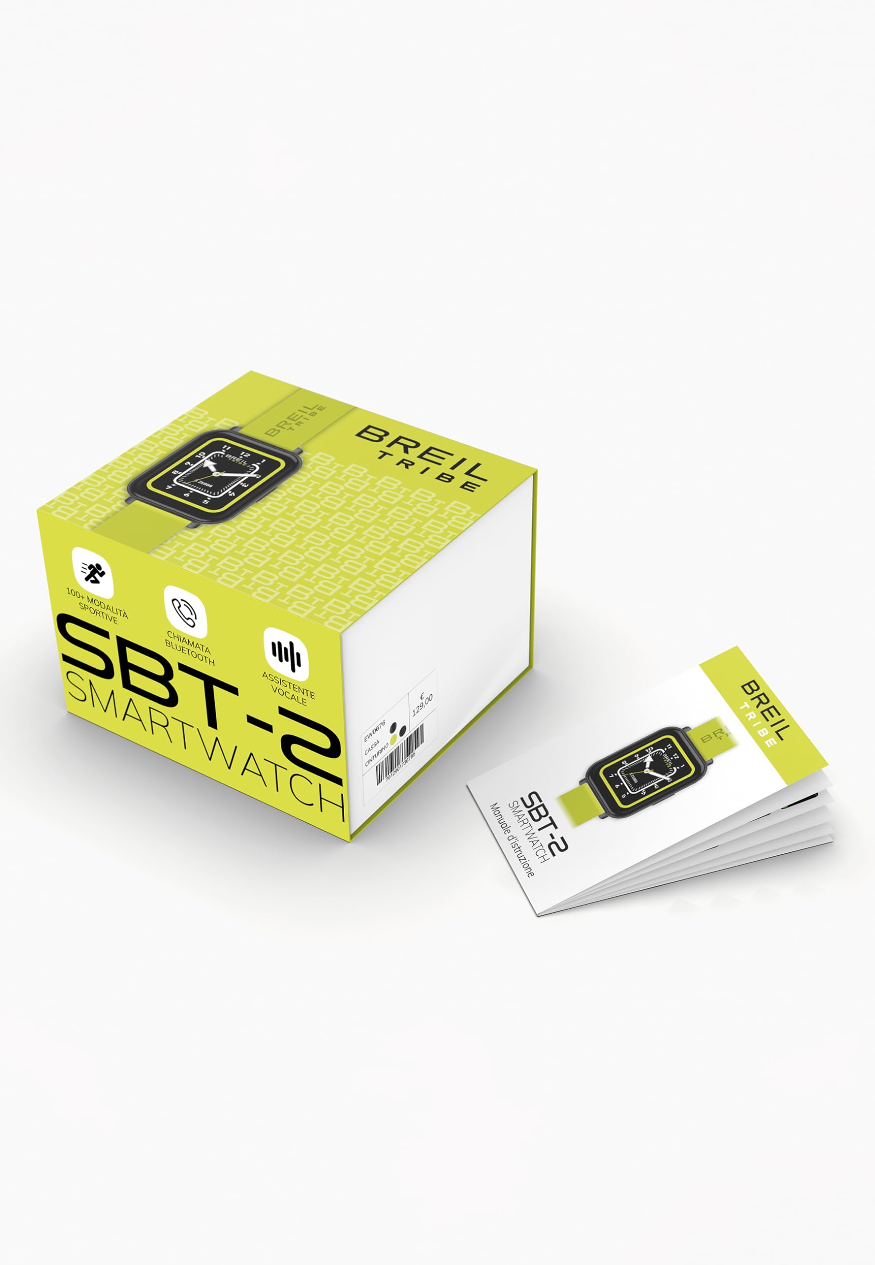Breil, Smartwatch SBT-2, con Doppio Cinturino Intercambiabile in Silicone con Pattern Tribe, Cassa Nera, Connettività Bluetooth, Chiusura ad Ardiglione