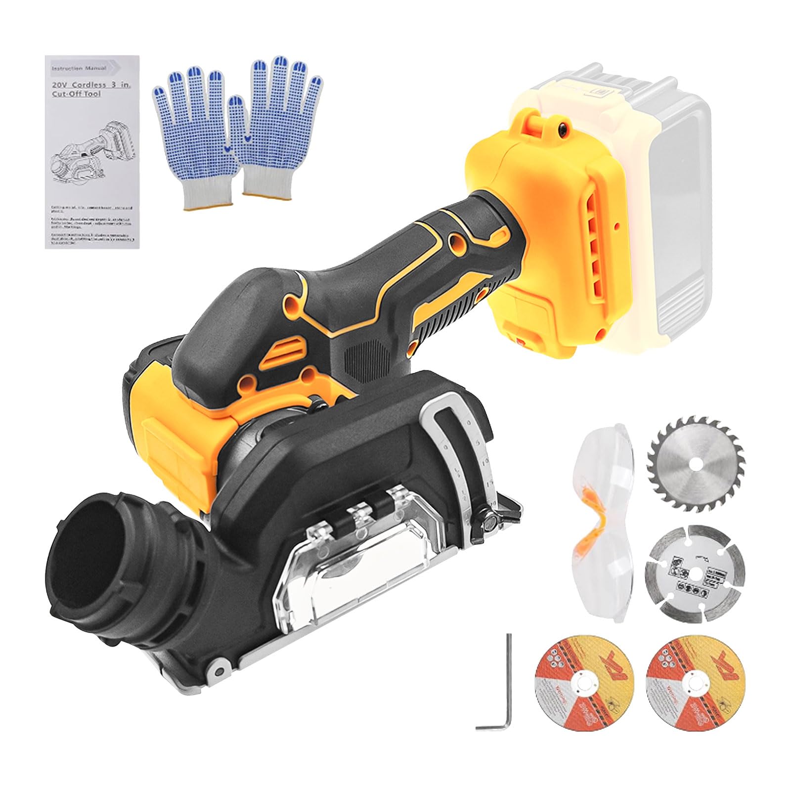 Meuleuse d'angle sans fil compatible avec Dewalt 20 V batterie, outil de coupe sans fil 20 000 tr/min, moteur brossé avec 4 lames de 7,6 cm pour coupe du bois, du plastique, du métal
