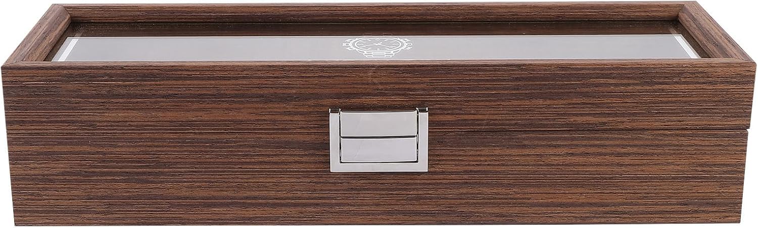 Wooden Watch Display Case with 6 Slots, Lockable Lid