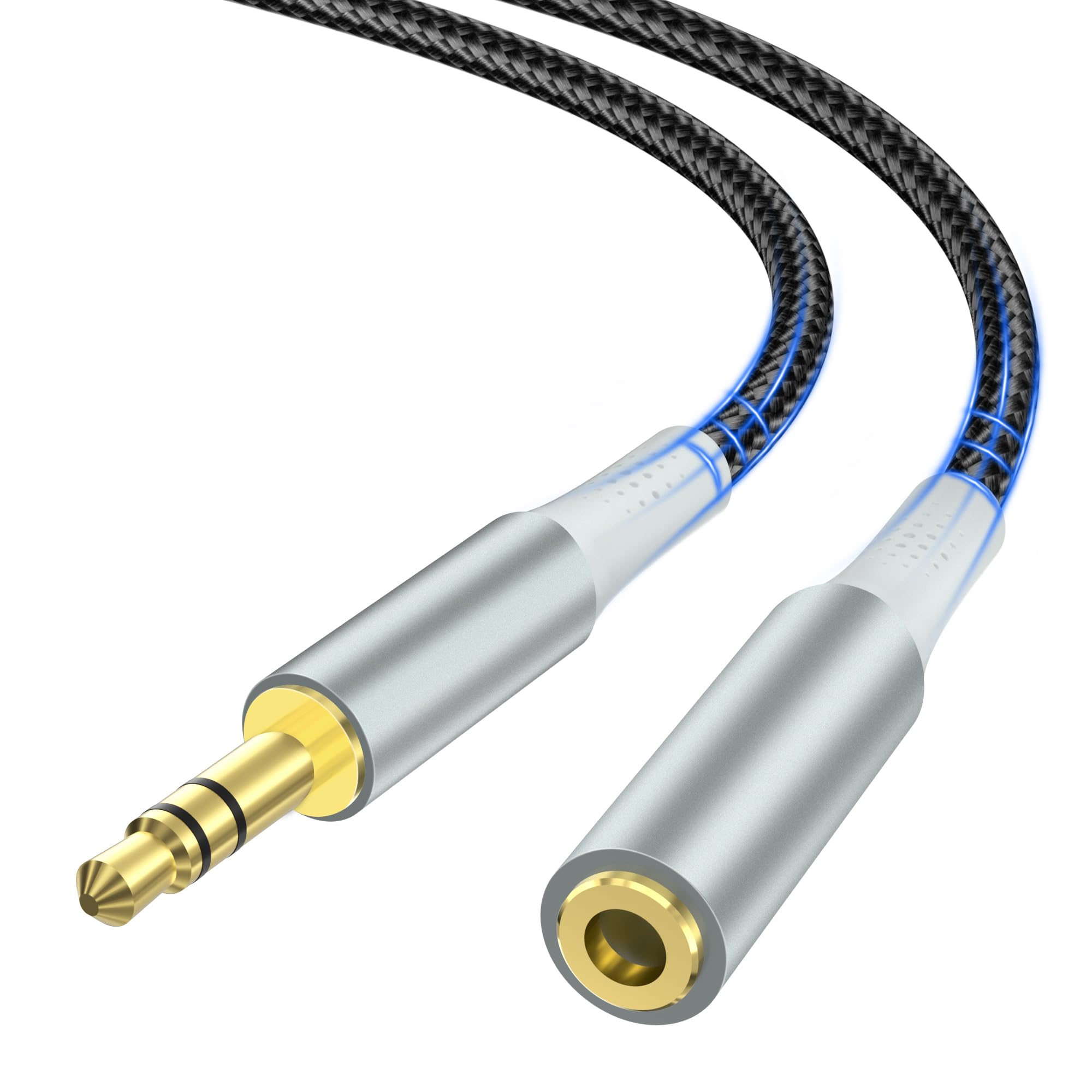 Kabel przedłużający jack 3 m, nylonowy, pleciony, 3,5 mm, stereo jack audio, przedłużacz do gniazda wejściowego AUX, kompatybilny ze smartfonami, iPhone'ami, słuchawkami, głośnikami, odtwarzaczami