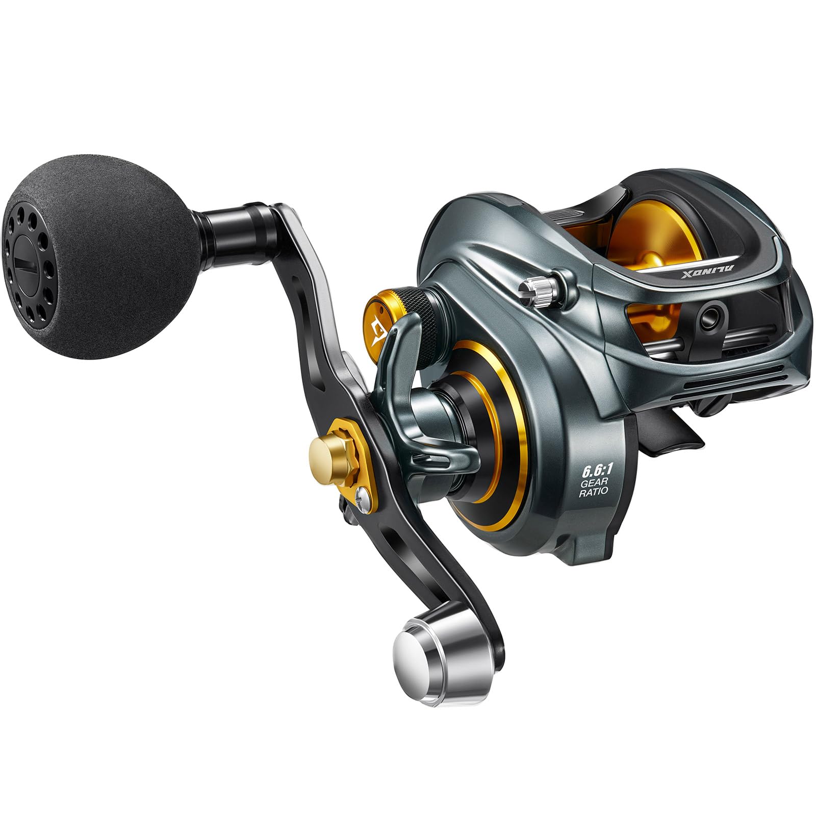 Piscifun Alijoz Baitcaster Fishing Reel, 300 Size Aluminum Frame Baitcasting Reel, 33Lbs Max Drag, 6.6:1 Gear Ratio, Freshwater & Saltwater Low Profile Casting Reel for Musky for Musky (Right Handed)