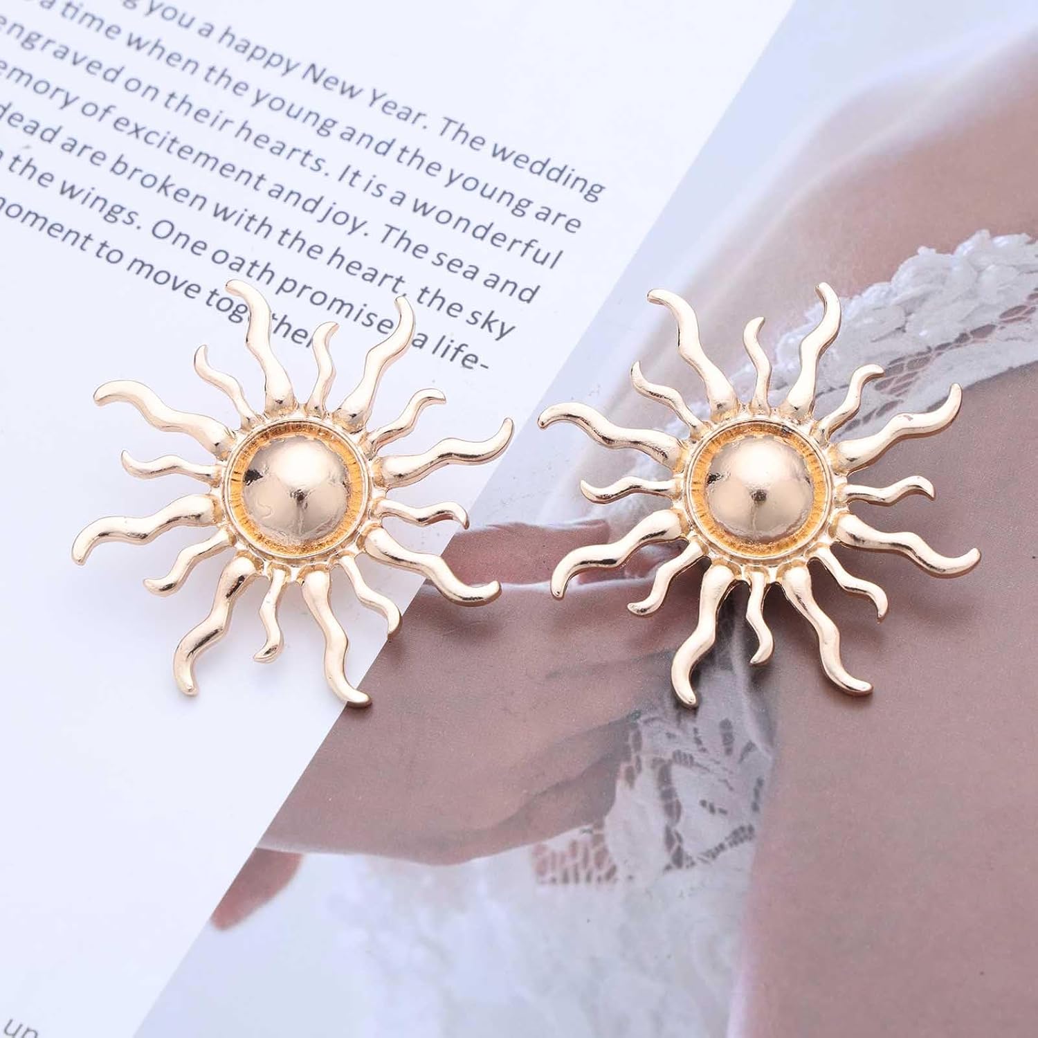 Bohemian Sunburst Stud Earrings Large Metal Rising Sun Earrings Gold Sun Stud Earrings Exaggerated Sunburst Earrings Jewelry for Women - Image 3