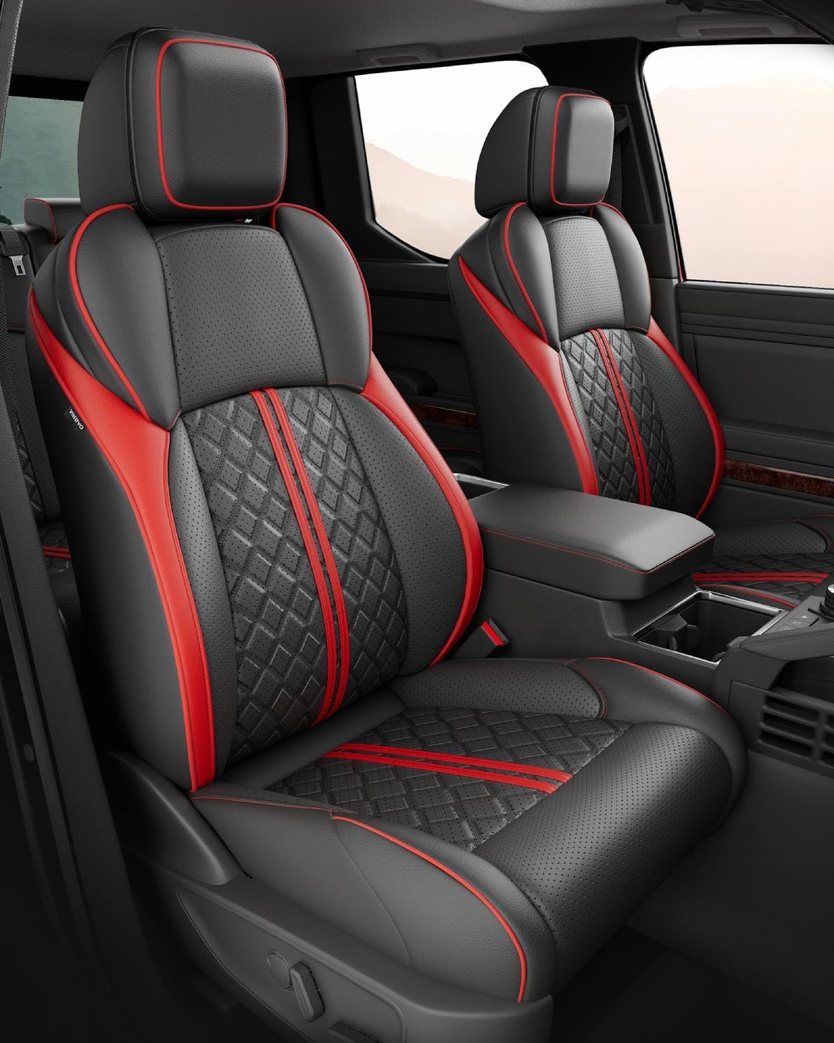 Custom Seat Covers for Tacoma 4th Gen 2024 2025 Double Cab SR5/TRD Sport/TRD Off-Road/SR Full Set with Console Covers, Waterproof Leather Back and Front Seat Protectors Black Red Black Red Tacoma 2024-2025 Double Cab Full Set