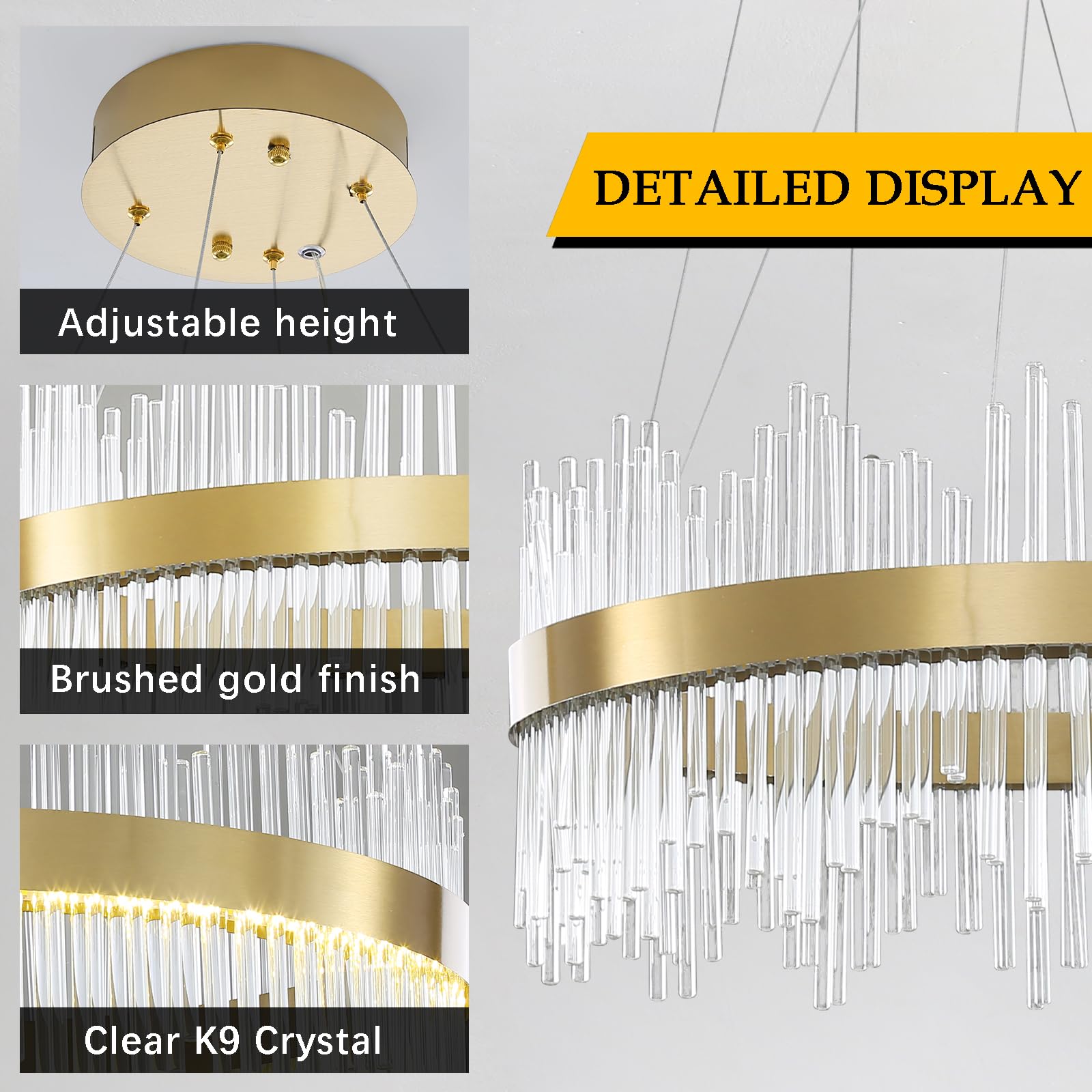 Moderne gouden kristallen kroonluchter met 20 lampen, luxe armatuur, 80 cm (31,5 inch) in hoogte verstelbaar, voor eetkamer, slaapkamer en woonkamer - elegante verlichting
