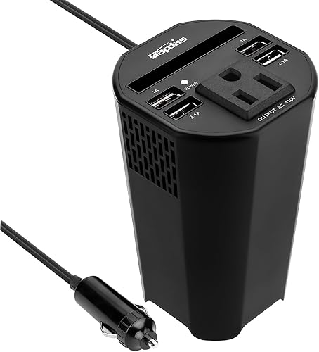 Bapdas - Inversor de corriente para coche, 150 W, CC 12 V a 110 V, con 1 salida de CA y 4 puertos USB para tabletas, portátiles y teléfonos