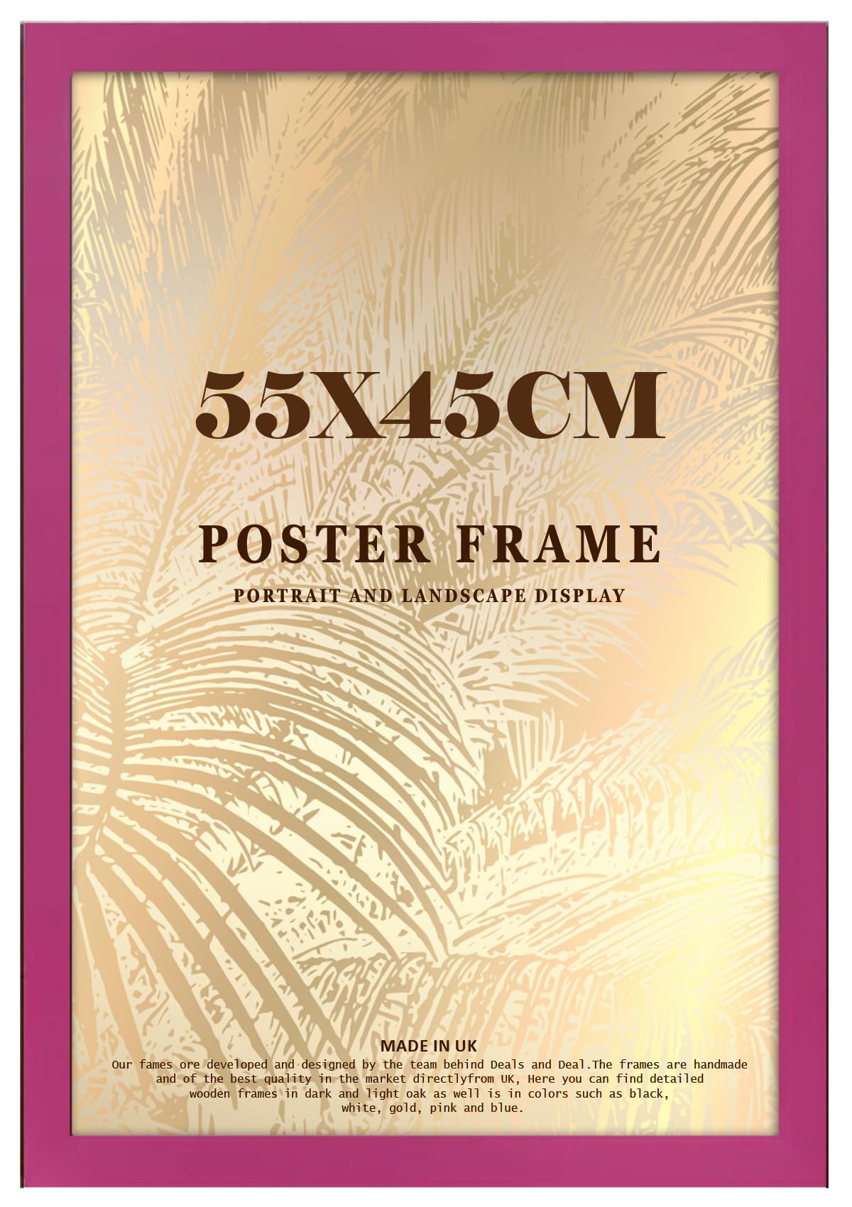DEALS ON DEAL Minimalist Slim Profile Pink Poster Frame 55x45cm MDF Picture Frame for Jigsaw Puzzles Shatter-Proof Front Portrait/Landscape Ideal for Home & Office Décor