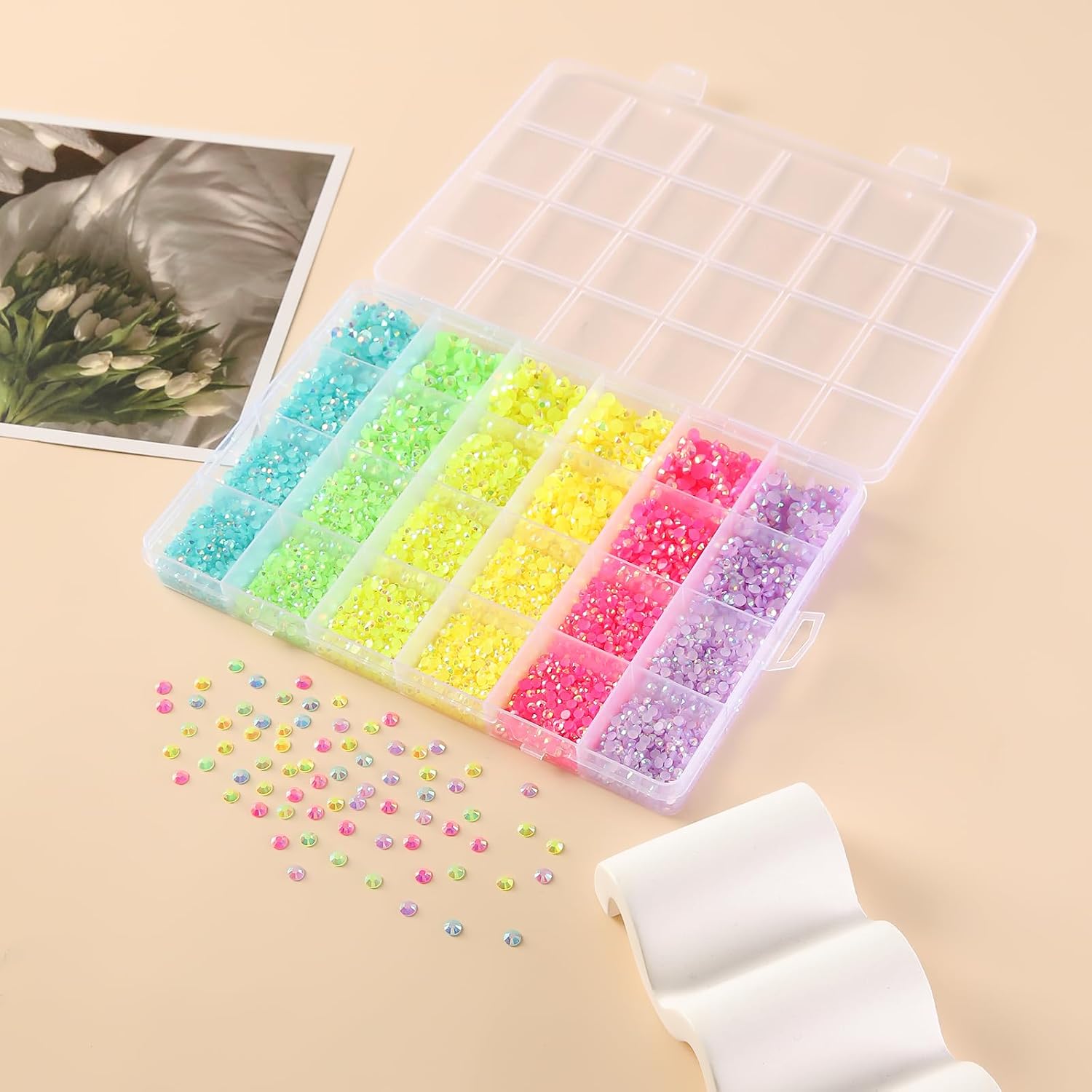 21000 Pcs Nail Resin Flat Rhinestones Multi Size Colorful Jelly Rhinestones Resin 6 Colors AB Nail Gems for Nail Art, Cosmetics, Face Decoration, DIY Decoration 3/3/4/5mm