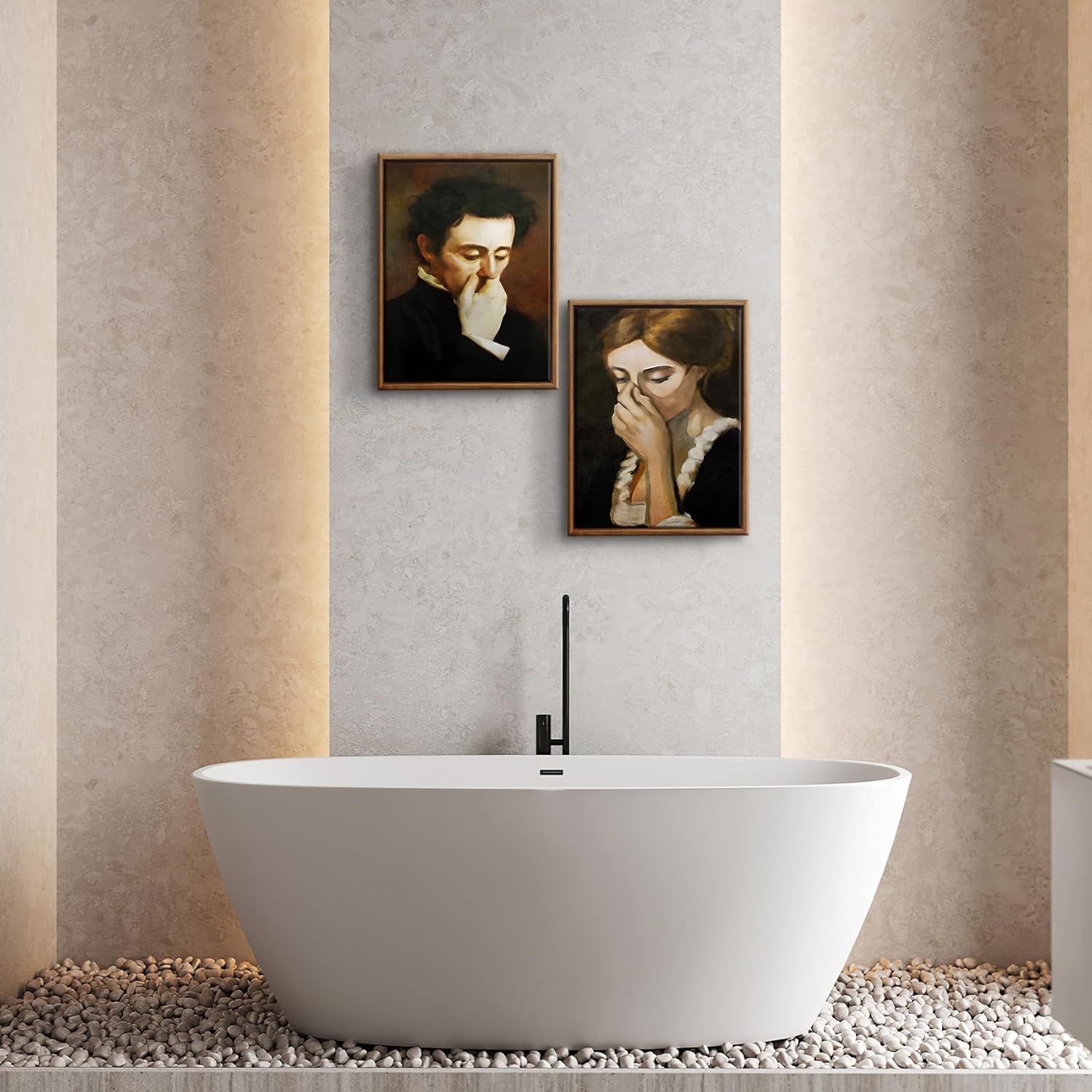 BJVJKSU Framed Funny Bathroom Canvas Wall Art Vintage mid century Style Prints Wall Decor Black and White Humor Classical Toilet Bad Smell Pictures Poster Amusing Lady Man Painting Gift(8x10in) - Image 4