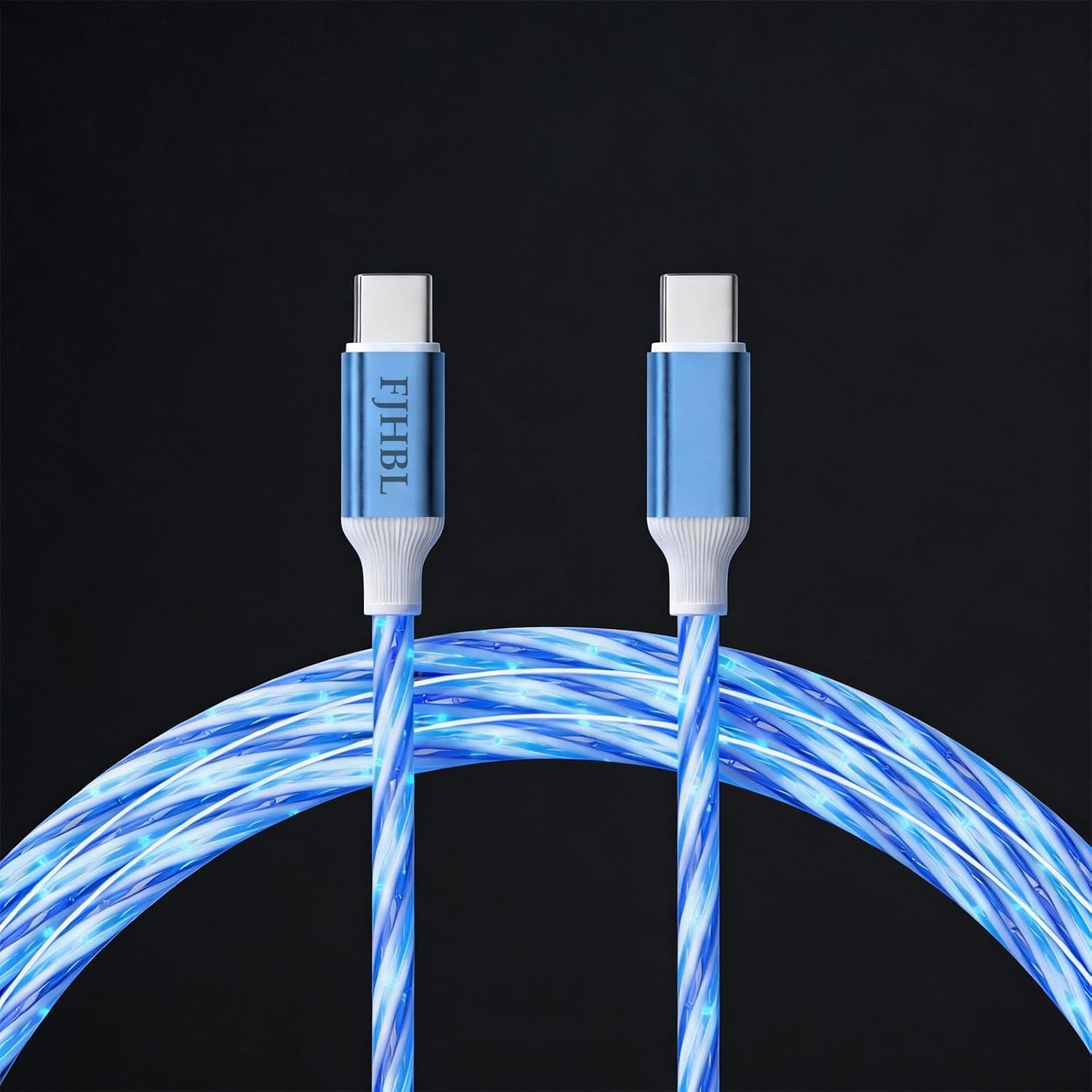 USB-C to C Starlight Blue Cable, 39-inch, with Smart Energy-Saving Chip, Supports Fast Charging & Data Transfer, Flexible Tangle-Free PVC Design, Compatible with Phones, Tablets, and Laptops.