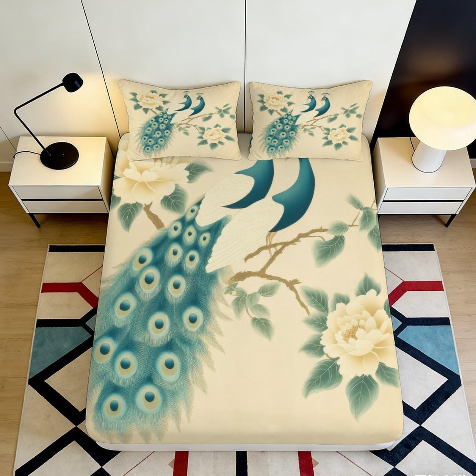 Pnayamiorkfel Style-3 3D Printed Peacock Blossom Fitted Sheet Microfiber Soft Anti-Slip Bed Cover For Bedroom Guest Room Decor 90X200x25cm