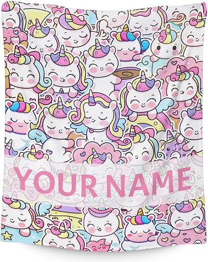 Personalized Unicorn Blanket Gifts with Name - 30"x40" Cute Throw for Girls & Women - Pink Soft Fuzzy Blankets for Couch & Office