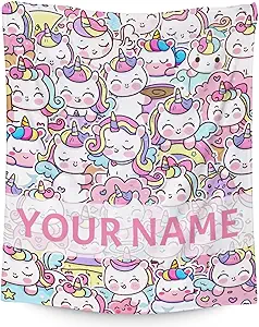 Personalized Unicorn Blanket Gifts with Name - 30"x40" Cute Throw for Girls & Women - Pink Soft Fuzzy Blankets for Couch & Office