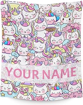 Personalized Unicorn Blanket Gifts with Name - 30"x40" Cute Throw for Girls & Women - Pink Soft Fuzzy Blankets for Couch & Office