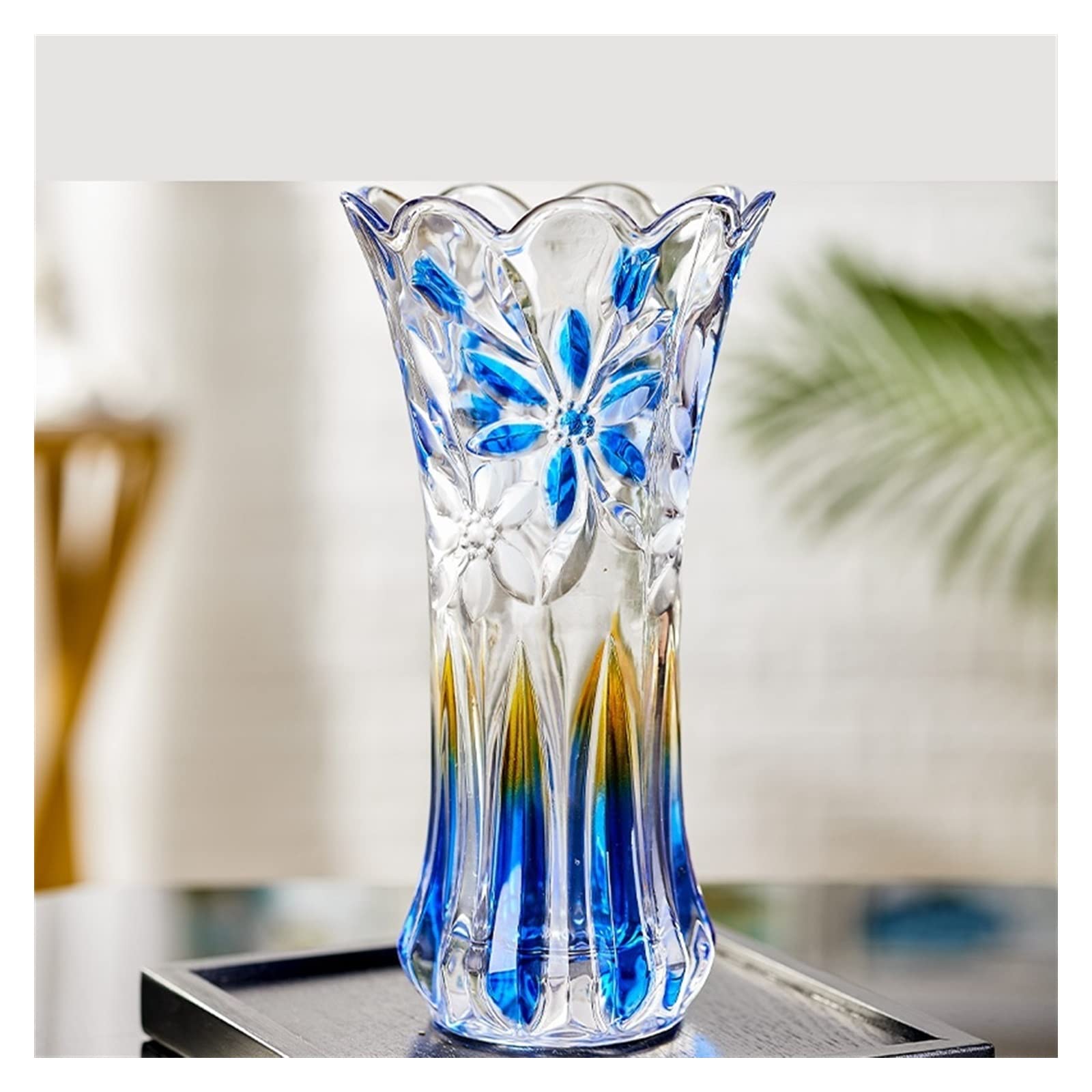 Centerpiece Vases Vase Decoration, Living Room Flower Arrangement, Dry Transparent Glass, Chinese Style Home(Blue,35cm)