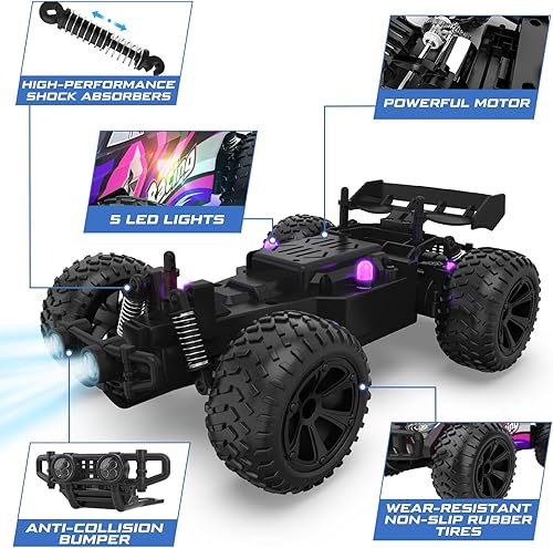 Miniatura 4 de EpochAir Coche de control remoto auto RC de alta velocidad de 24 GHz auto de carreras todoterreno con 2 baterías recargables y luces LED auto de