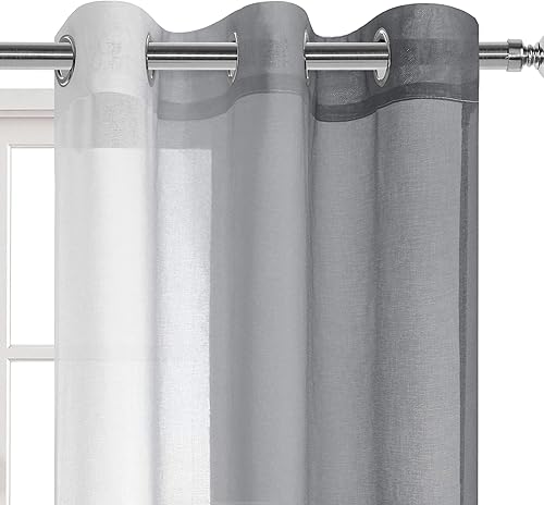 Miniatura 2 de DWCN - Juego de 2 paneles de cortinas traslúcidas con efecto degradado gris, de lino sintético, con ojales en la parte superior, para dormitorio y