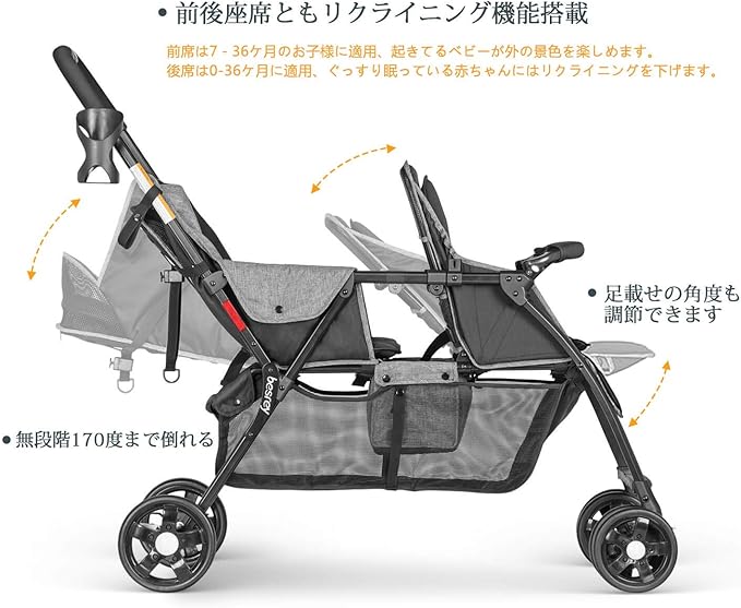 Seebaby ネウォックス 2人乗りベビーカー 折りたたみ 双子・年子に 両 Seebaby ネウォックス 2人乗りベビーカー 折りたたみ 双子・年子に 両