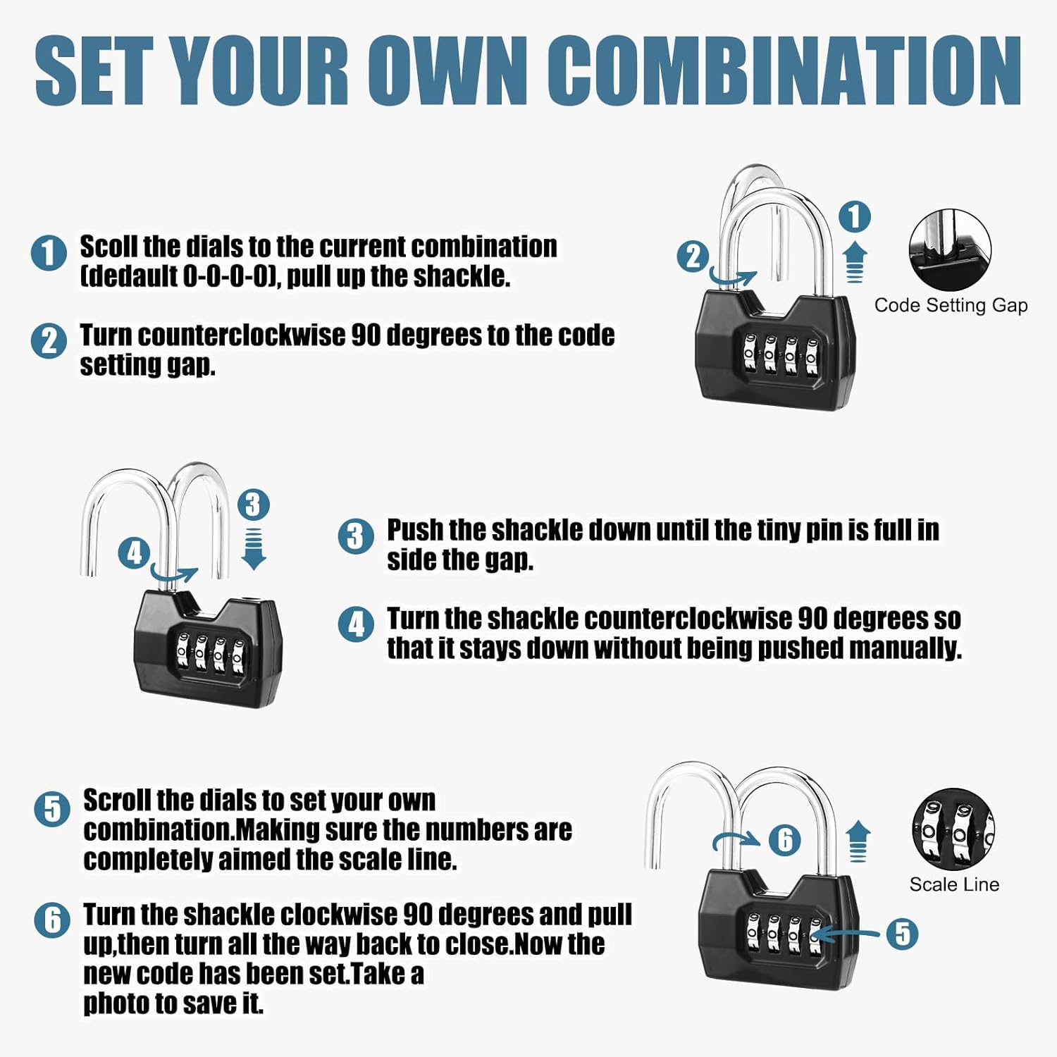 12 Pack Combination Lock 4 Digit Combination Lock Wide Shackle Outdoor Waterproof Combo Padlock for School Gym Sports Fence Gate Shed Unit Toolbox Case Hasp Storage