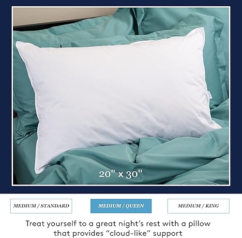 Miniatura 2 de Elite Medium 600 Fill Power Down Pillow, soporte ideal para personas que duermen de espalda, tamaño Queen, color blanco