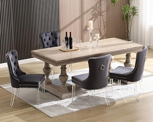 Miniatura 7 de KCC - Juego de 2 sillas de comedor de terciopelo, respaldo de alas y capitoné tapizado, tirador de aro en el respaldo y patas de acrílico macizo,