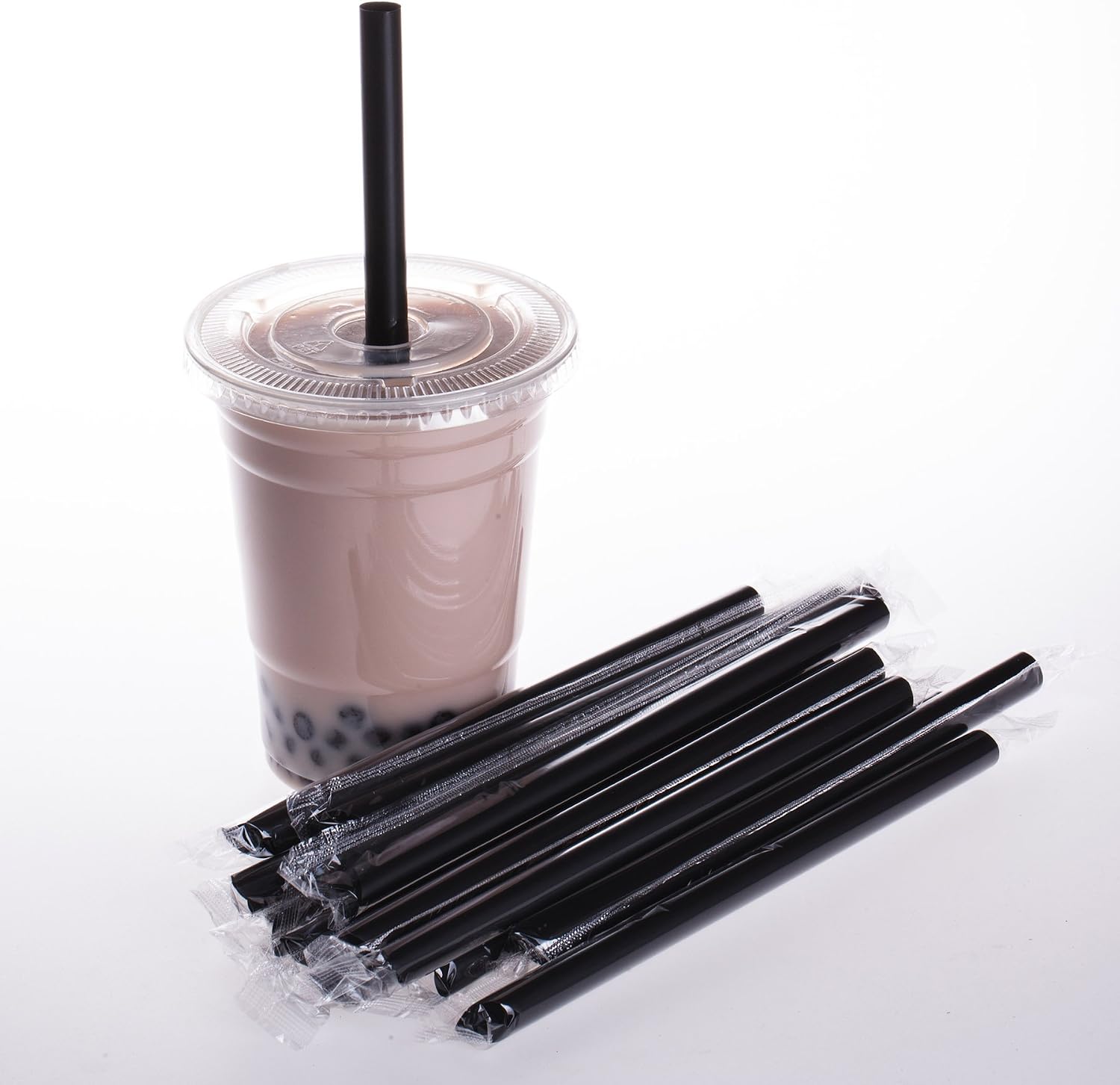 GOLDEN APPLE, 8inch 12mm Diameter Drinking Straws,100Pcs Individually Wrapped Disposable Plastic Big Boba Bubble Pearls Tea Drinking Straws