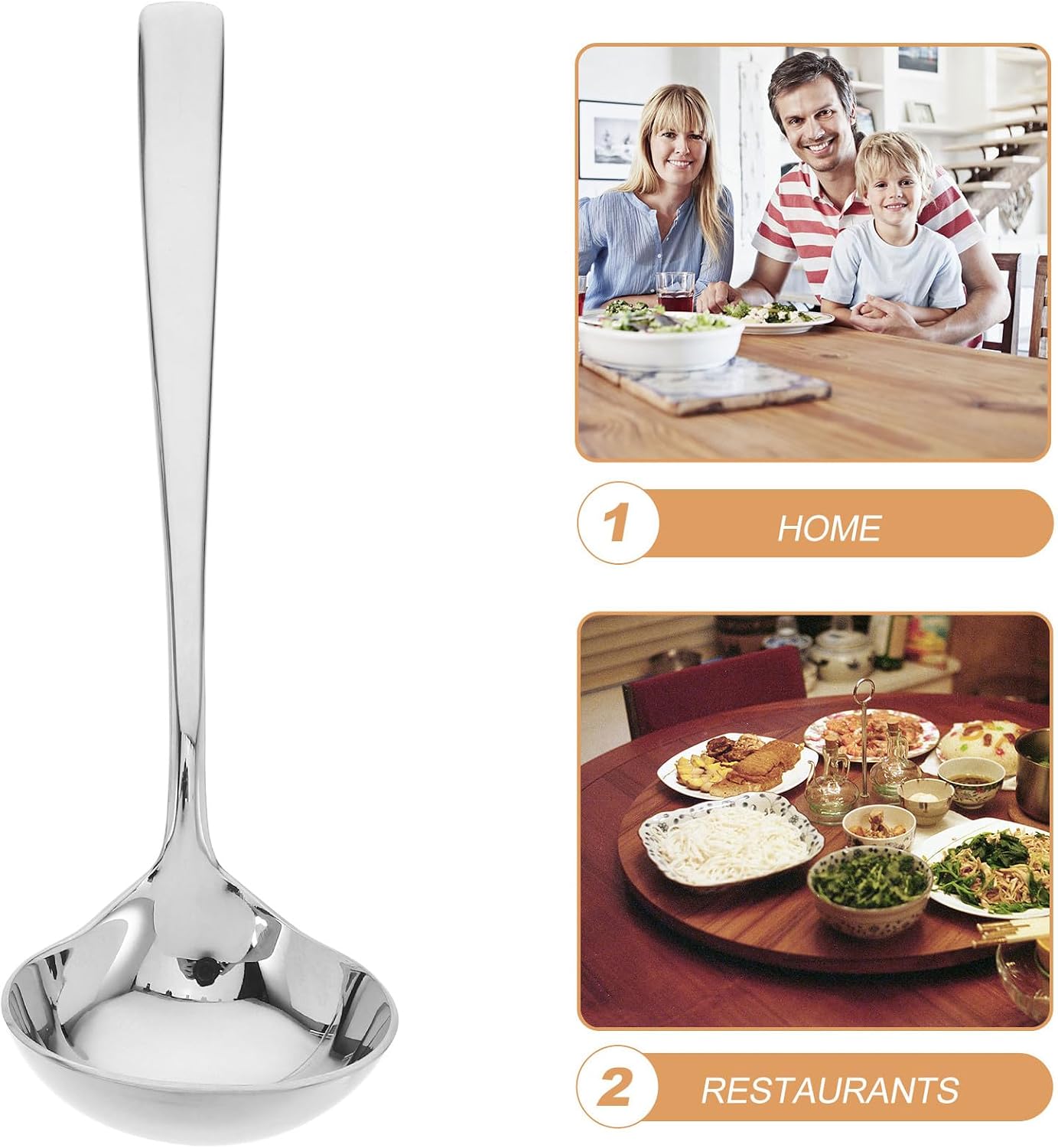 Stainless Steel Gravy Spoon Ladle and Sauce Serving Spoon 7.4 Inch 2pcs Set Silver Egg-shaped Soup Scoop for Kitchen Cooking and Dining