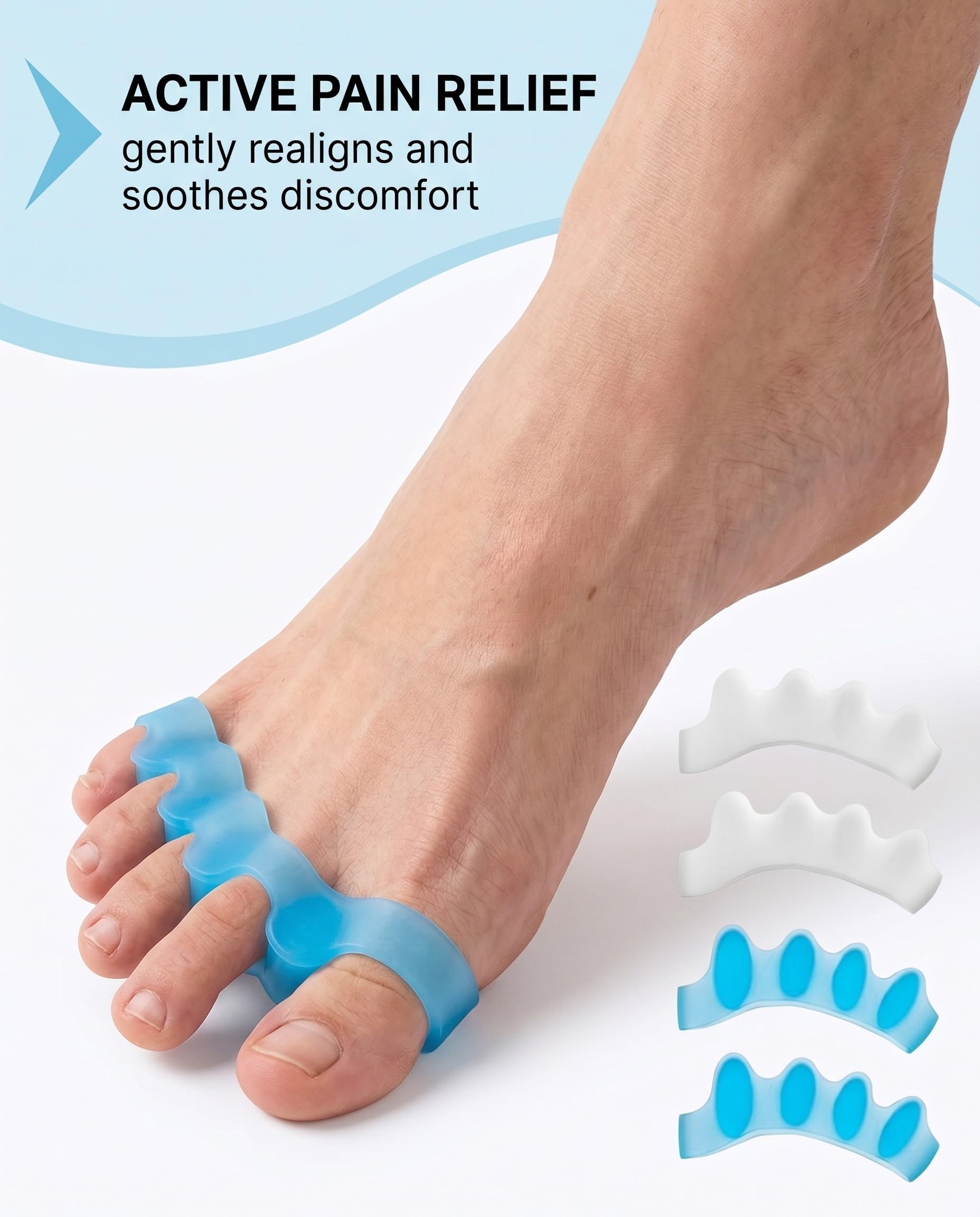 Separatore Dita Piede, 4 Pezzi Distanziatori in Silicone Premium per Alluce Valgo, Dita a Martello e Borsiti